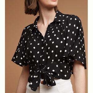 Anthropologie Black Maeve Canna Midi Blouse